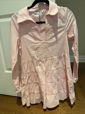 ZARA Pale Pink Tiered Smocked Tunic Dress